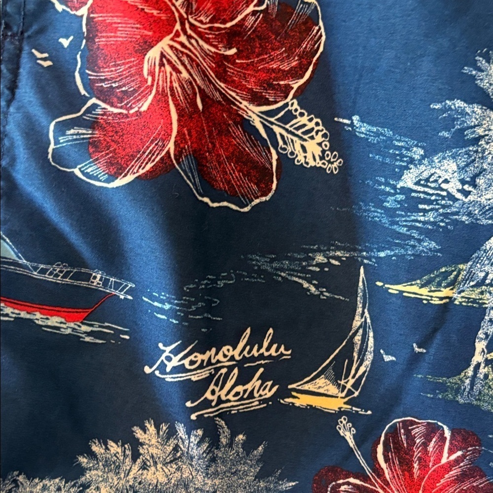 St. John's Bay Navy and Red Floral Swim Trunks Size L - Picture 4 of 6